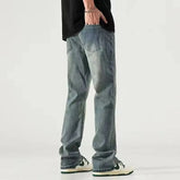 Threebooy Jeans Men's Clothing Solid Color Stretch Straight Pants Y2K Button Pocket Stitching Loose Vintage Trousers